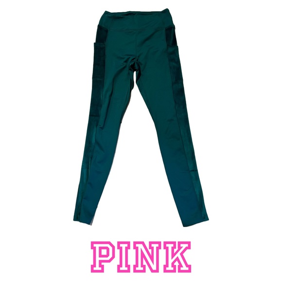 PINK | Green / Velvet Active Leggings | Size Small - Picture 2 of 4